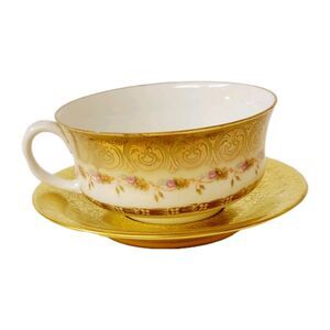 Vintage Pickard China Gold Encrusted Teacup & Saucer Set Made in USA #669